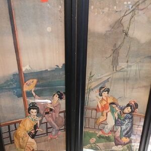 Vintage Asian Art Prints in Black Frame 80x11 1/2